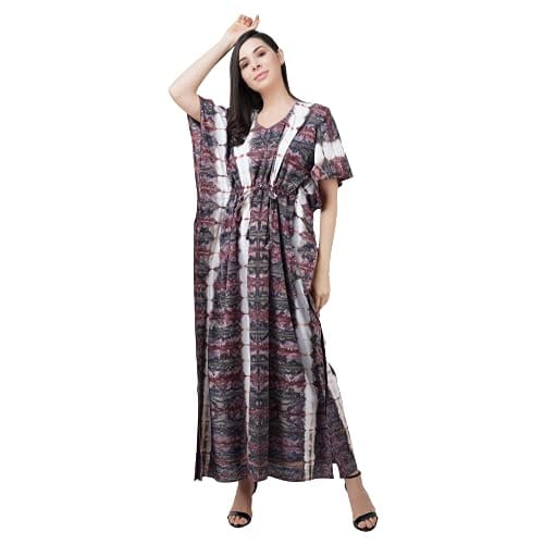 VALENCIA SLEEPWEAR Premium Women Pure Cotton Tie and Dye Kaftan Nightdress (Free Size)