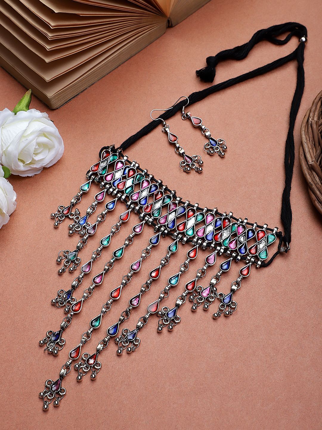 Cardinal Multicolor Stone Choker Necklace set