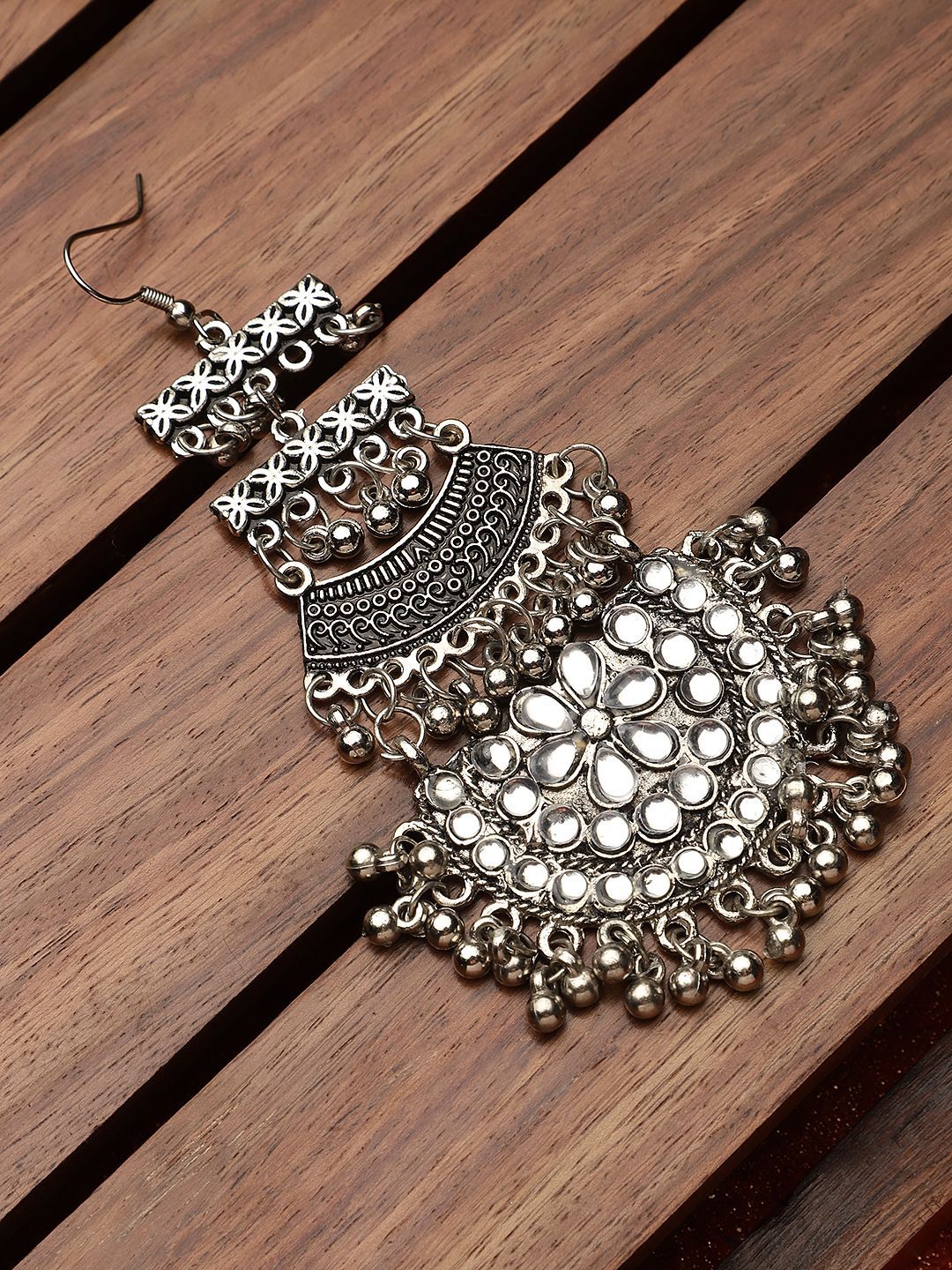 Cardinal Oxidized Silver Color White Stone Maang Tika