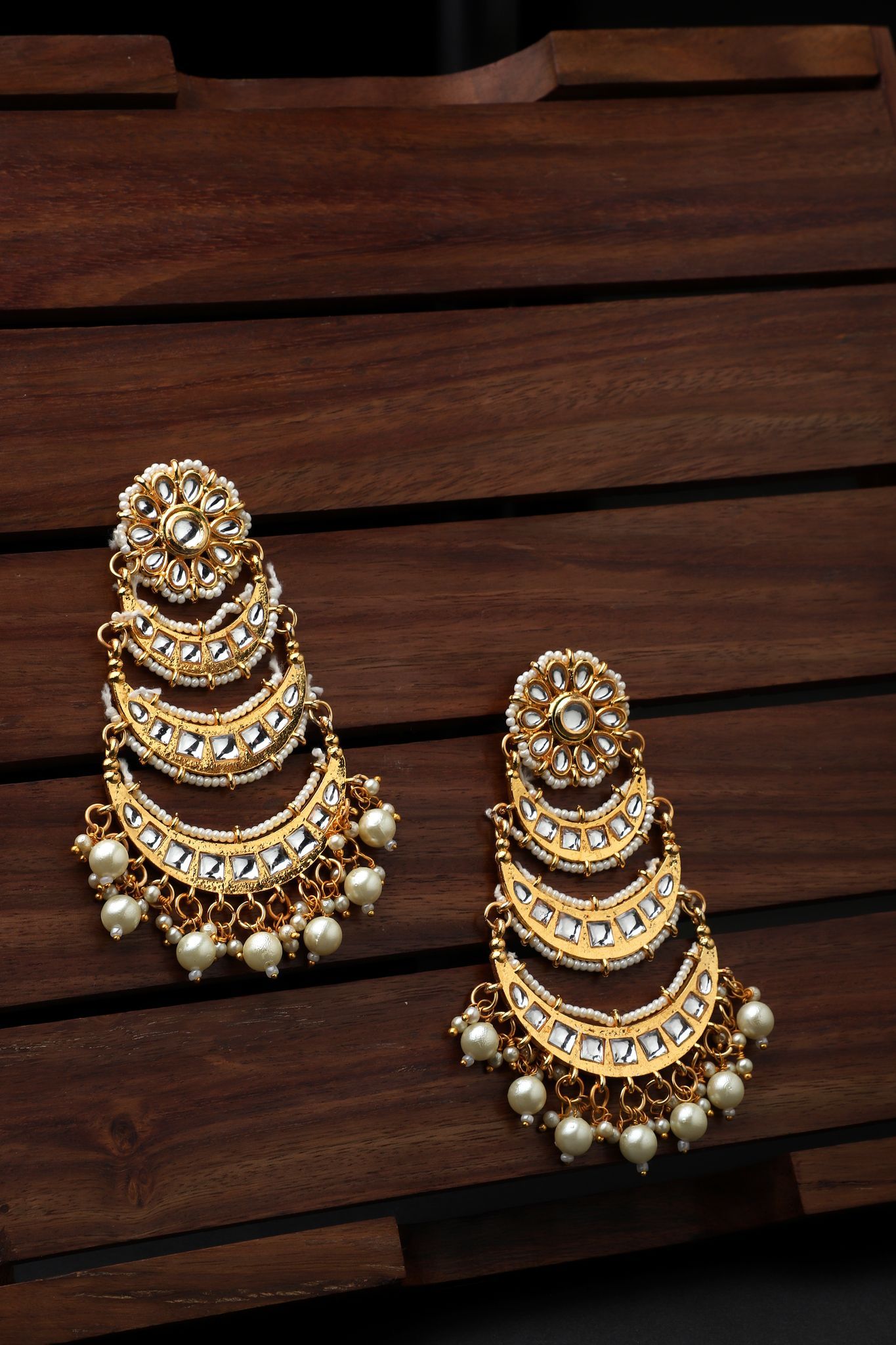 Cardinal Gold Plated Gold Color Stone Brass Earrings Set