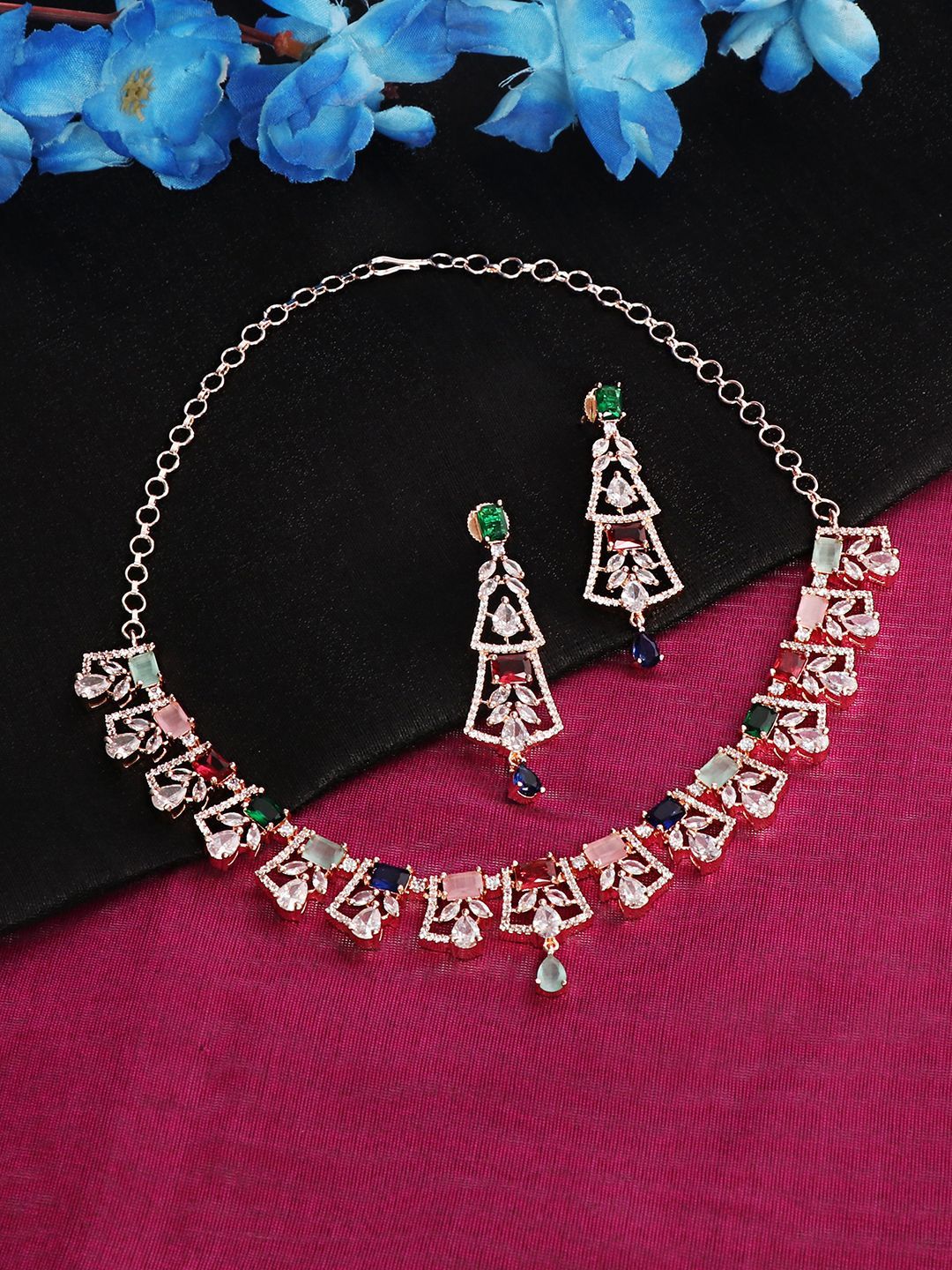 Cardinal Rose Gold Polish Multicolor Stone Necklace Set