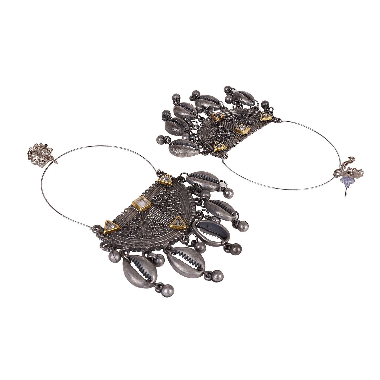Cardinal Oxidized Silver Color Shell Earrings