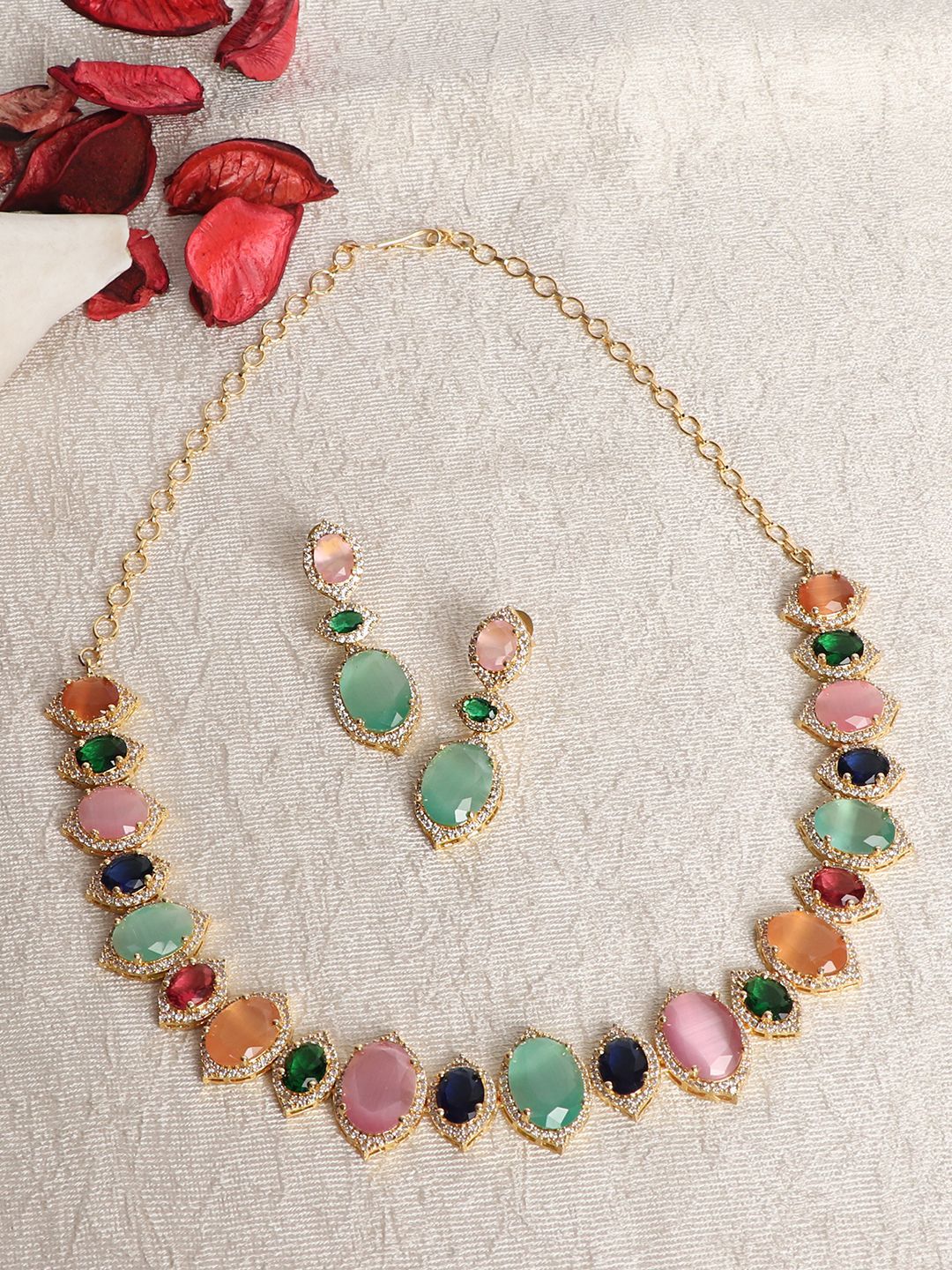 Cardinal Rose Gold Polish Multicolor Stone Necklace Set