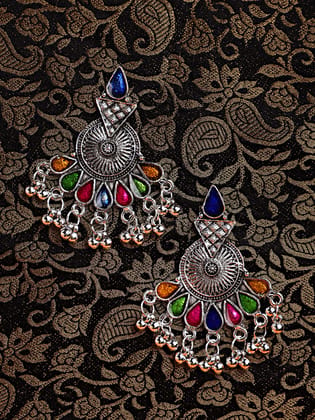 Cardinal Oxidized Silver Color Multicolor Minakari Earrings