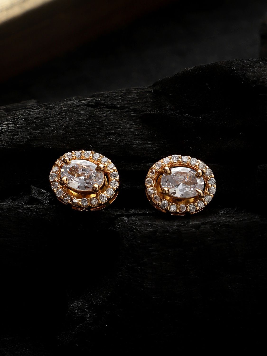 Cardinal American Diamond Gold Plated White Stone Earrings