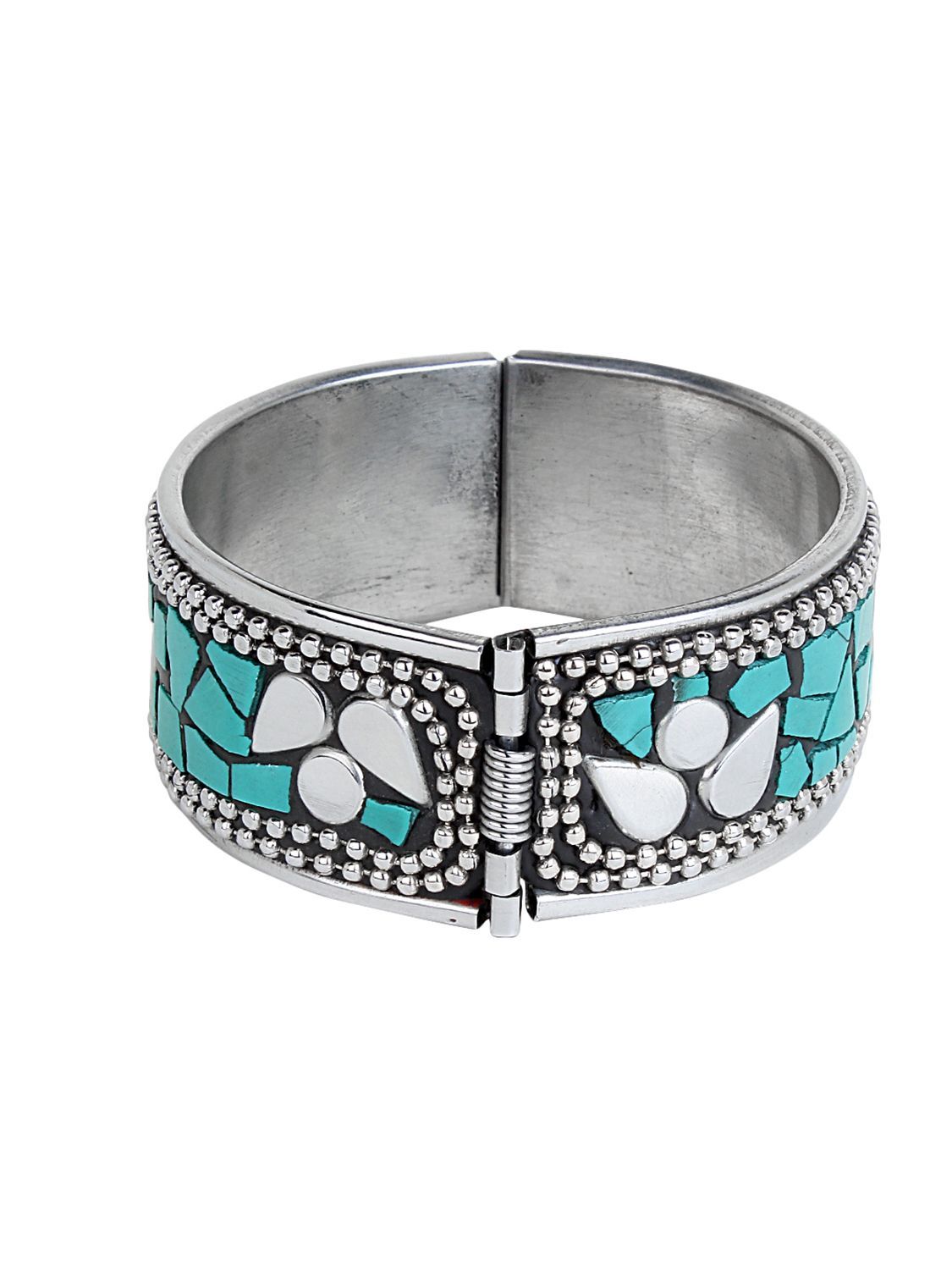Cardinal Oxidized Silver Color Blue Minakari Adjustable  Bracelet Size 2.6