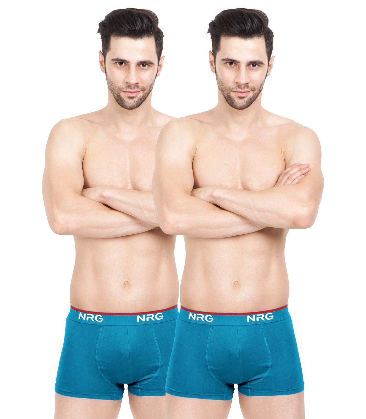 NRG Mens Cotton Assorted Colour Boxer Trunks ( Pack of 2 Turquoise - Turquoise ) G15