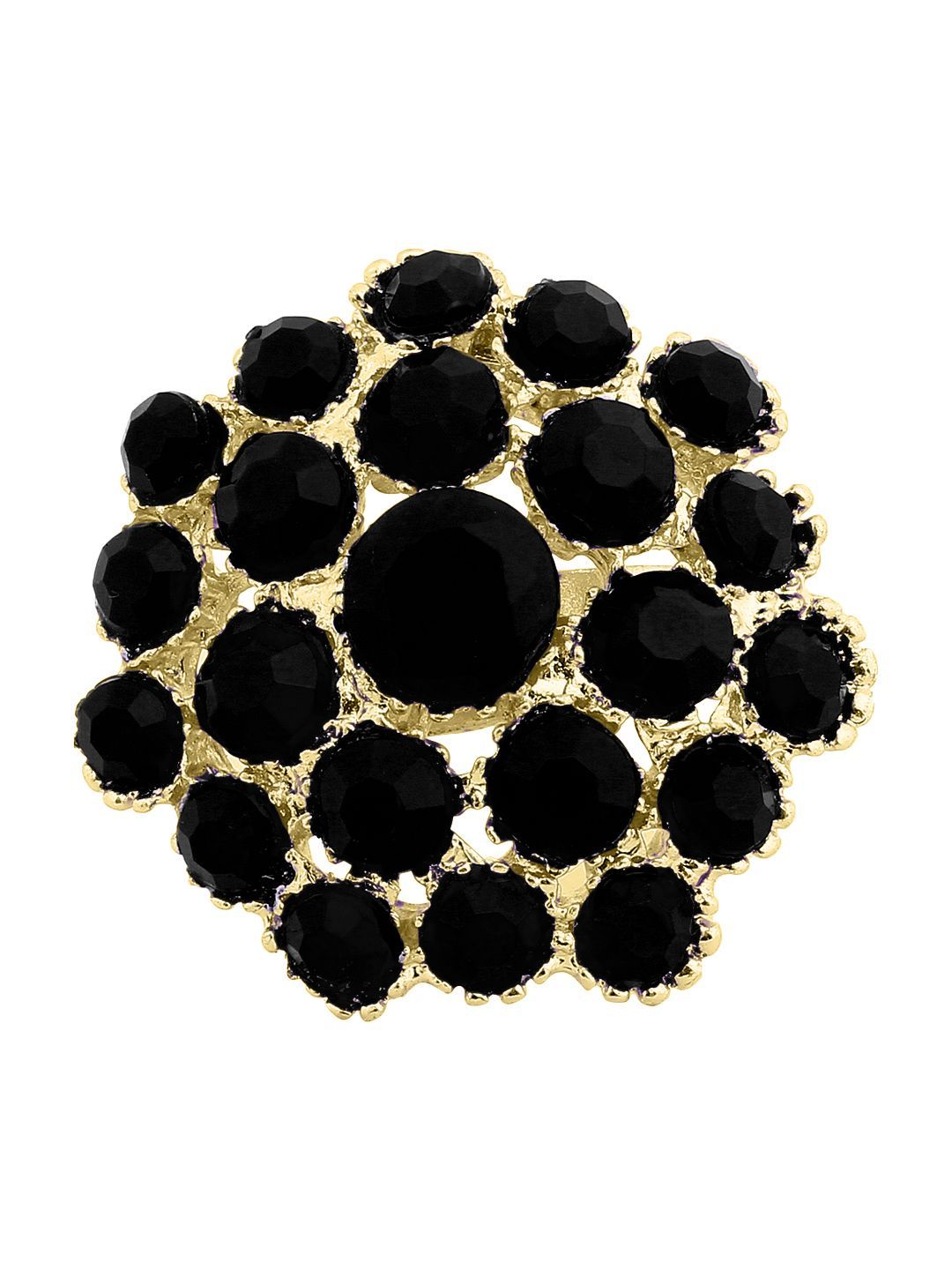 Cardinal Black Color Stone Gold Plated Brass Adjustable Ring