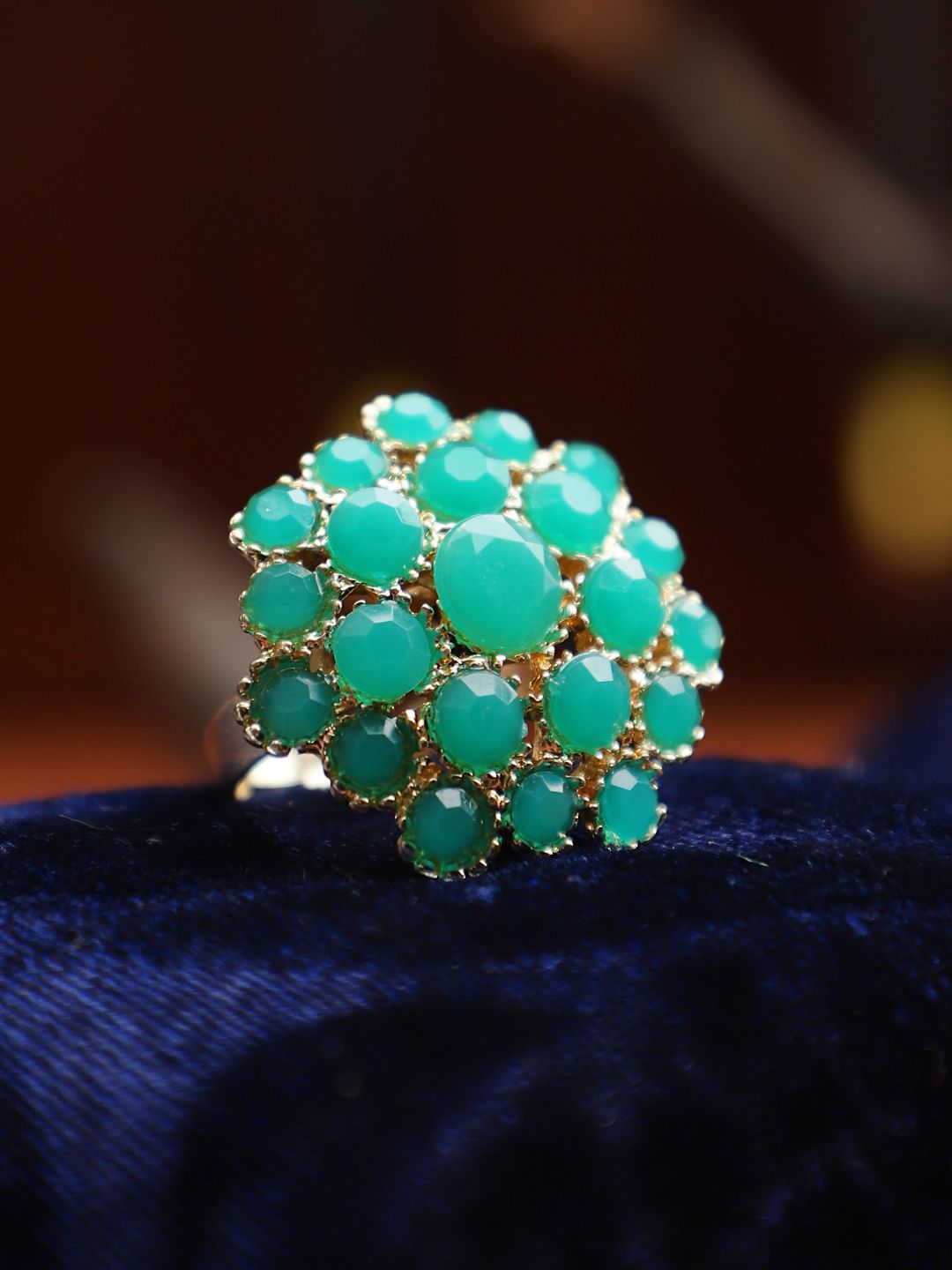 Cardinal Gold Plated Brass Light Green Color Stone Adjustable Ring
