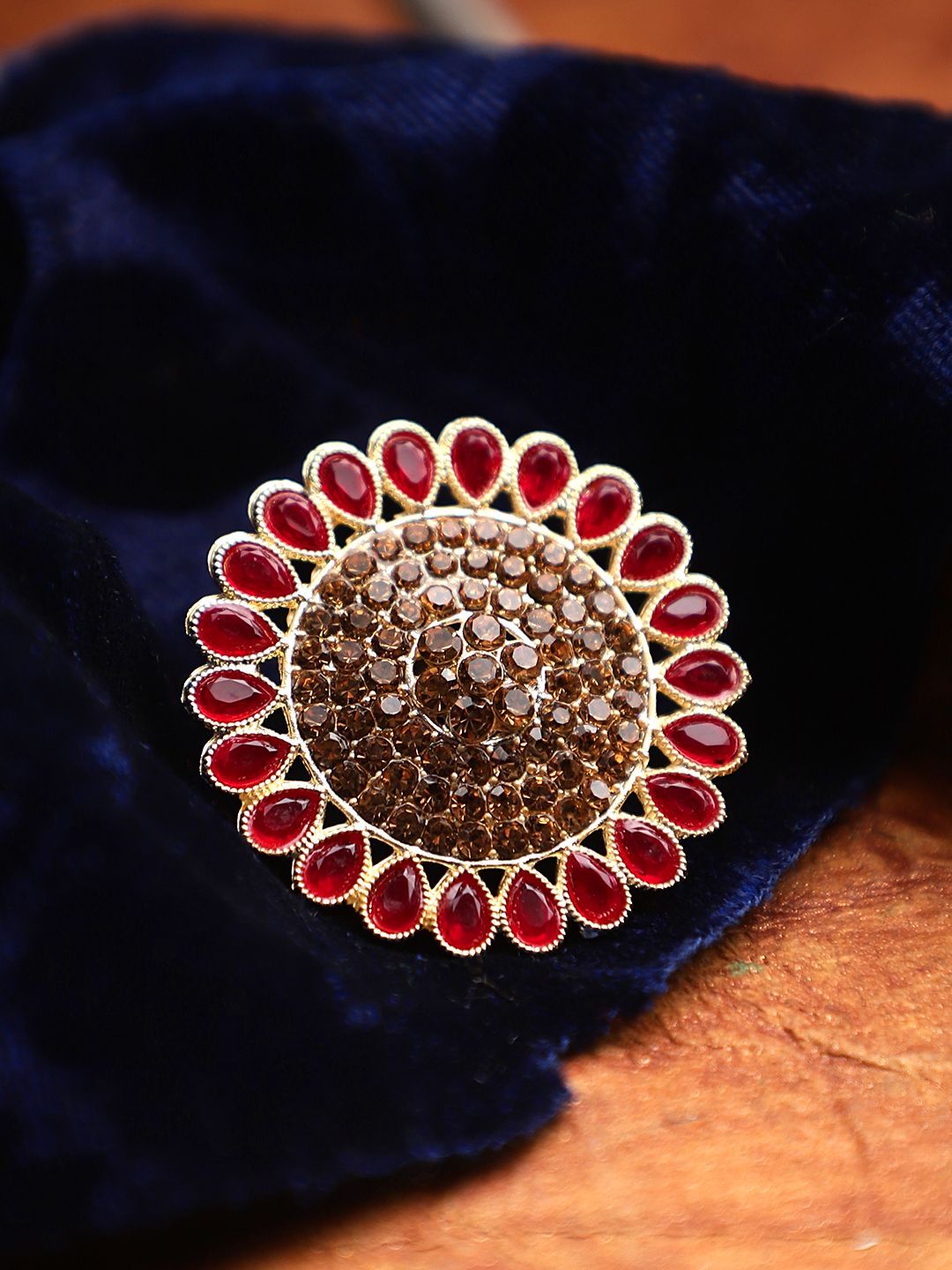 Cardinal Maroon Color Gold Plated Brass Adjustable Ring