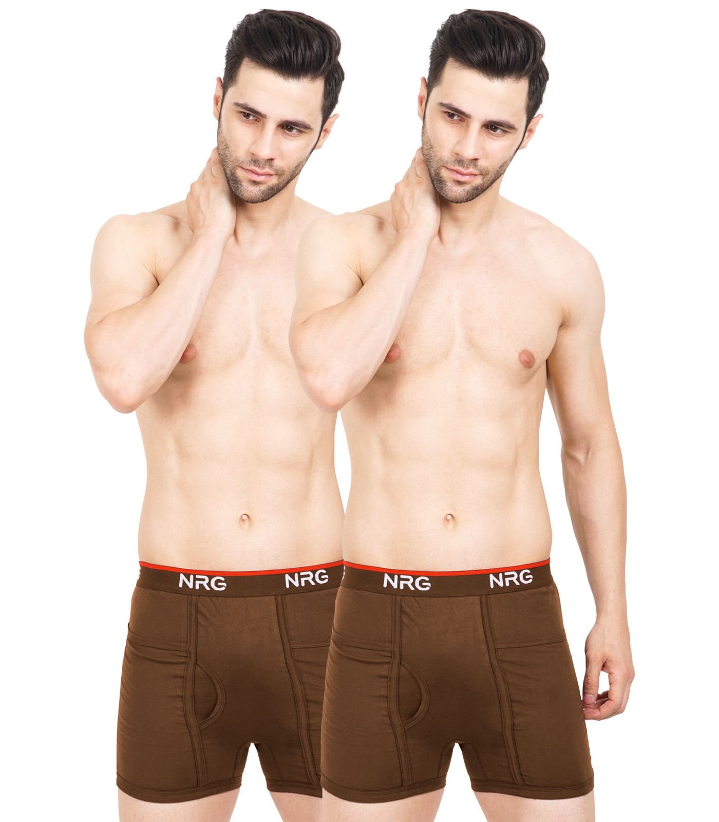 NRG Mens Cotton Assorted Colour Pocket Trunks ( Pack of 2 Light Brown - Light Brown ) G13