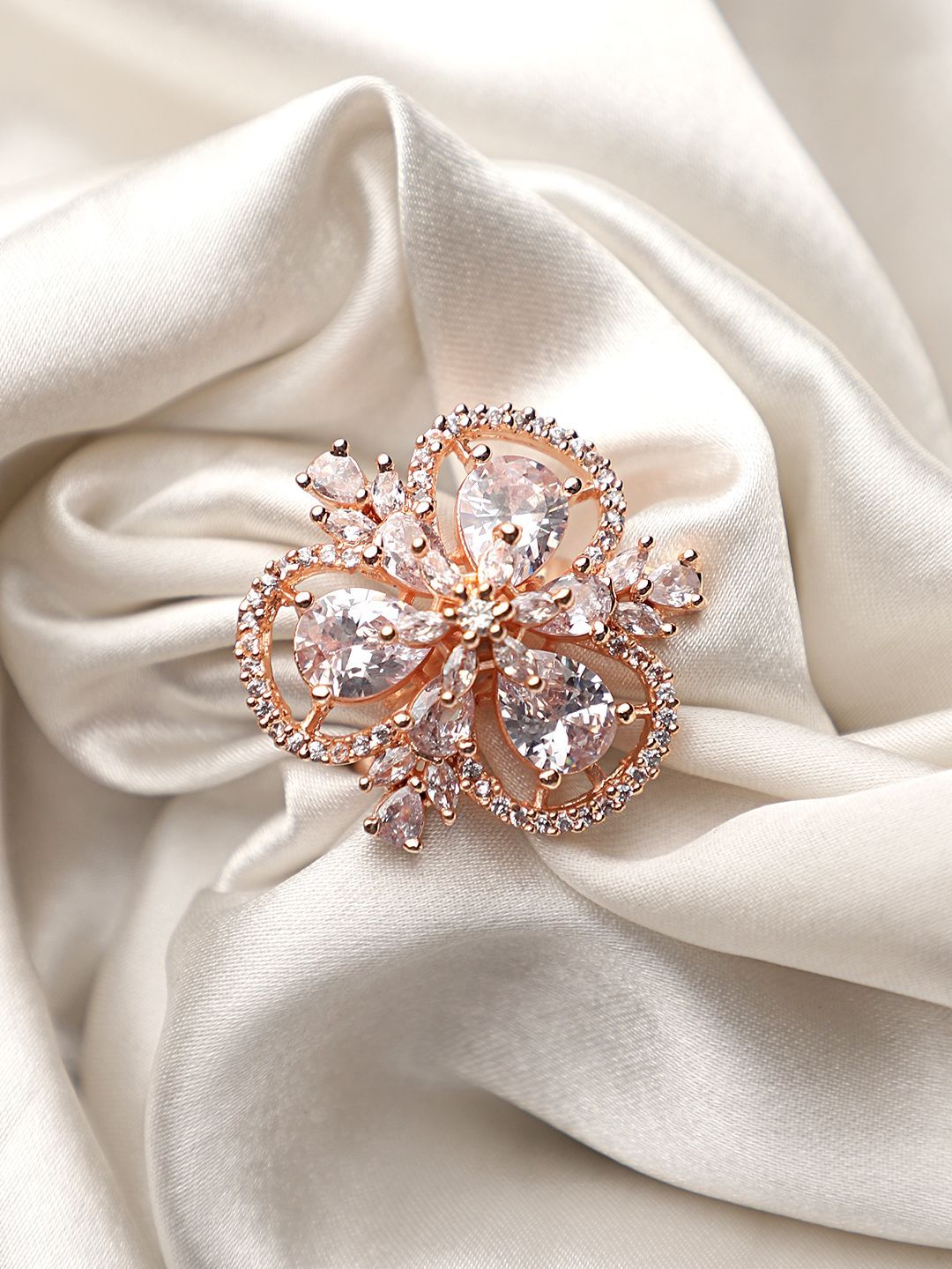 Cardinal Rose Gold Plated American Diamond Adjustable Ring