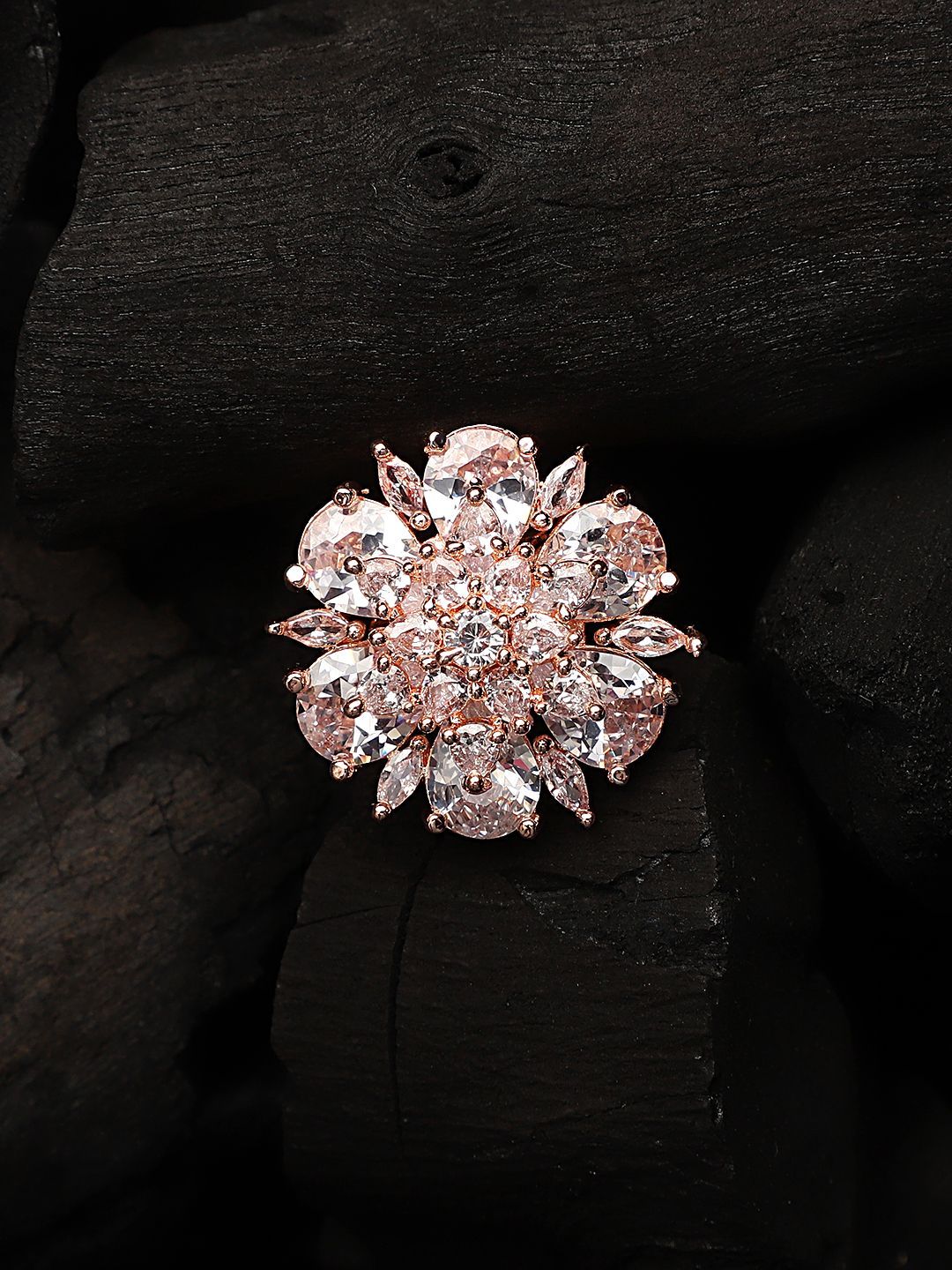 Cardinal American Diamond Rose Gold Plated White Stone Adjustable Ring