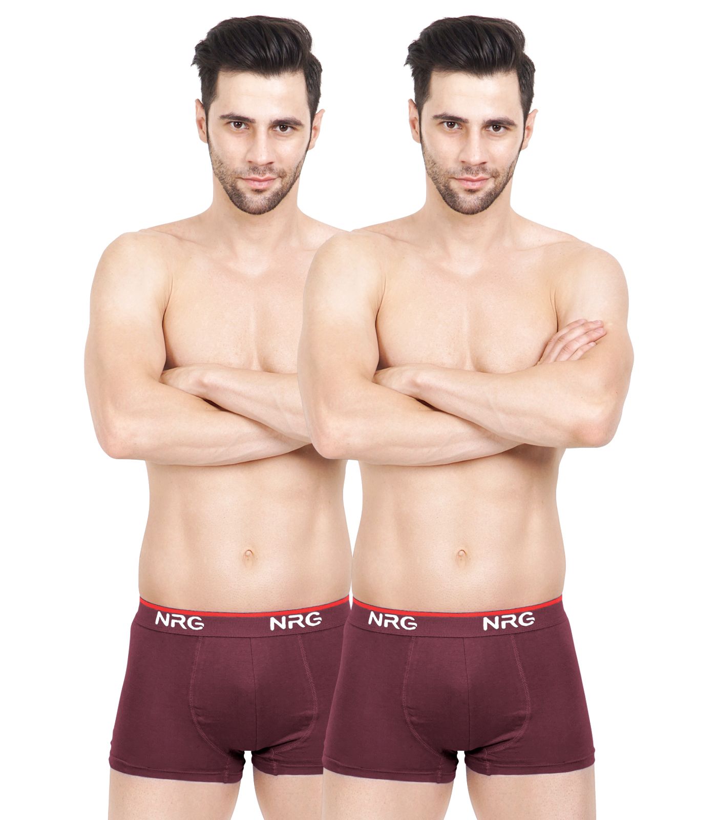 NRG Mens Cotton Assorted Colour Boxer Trunks ( Pack of 2 Maroon - Maroon ) G15
