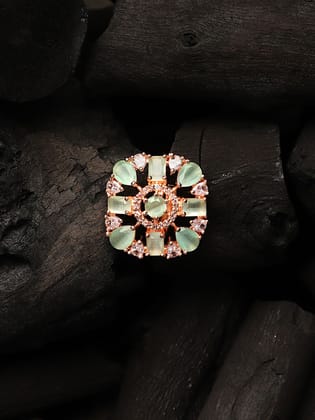 Cardinal Gold Plated Green Color Stone Brass Adjustable Ring