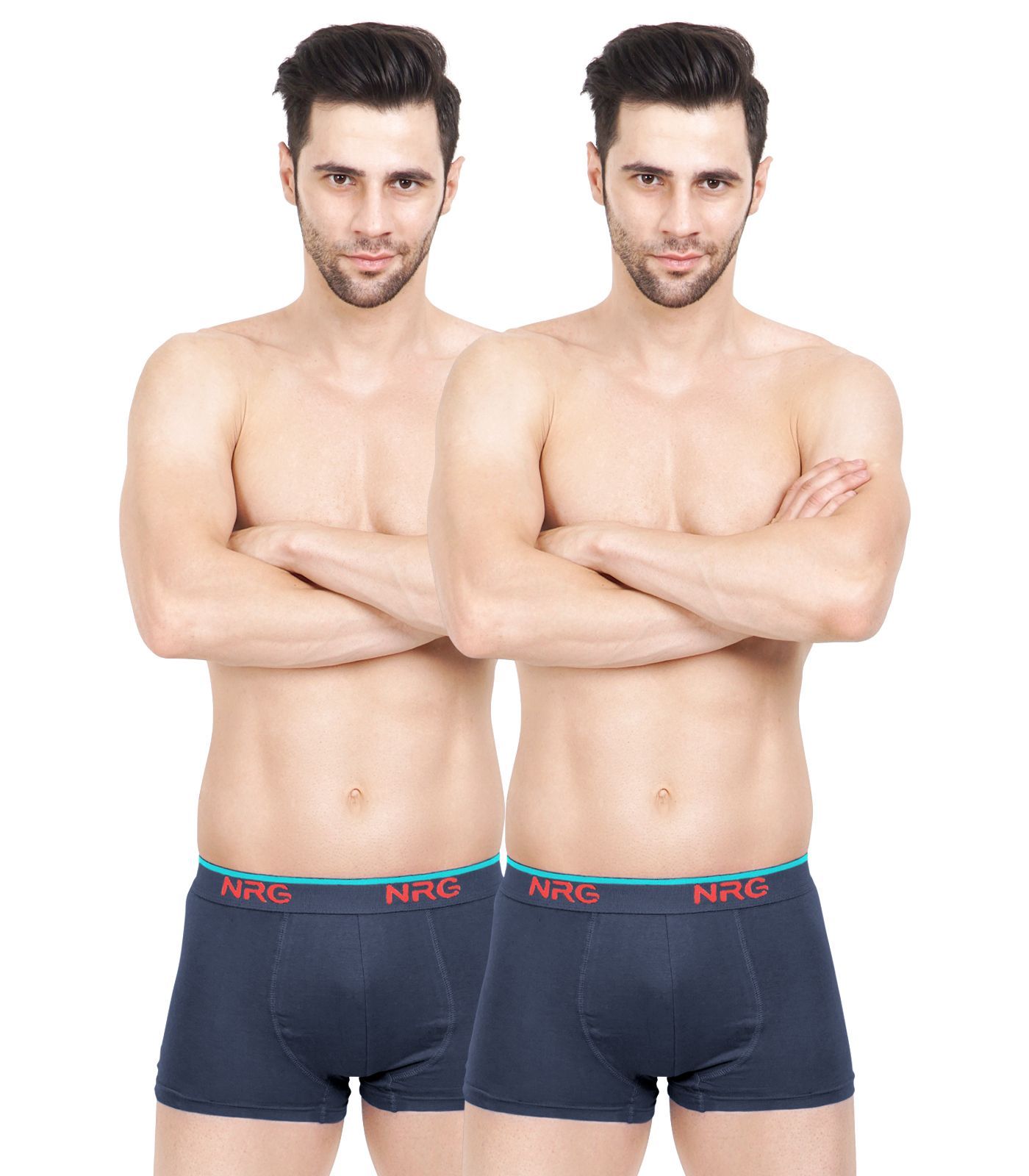NRG Mens Cotton Assorted Colour Boxer Trunks ( Pack of 2 Navy Blue - Navy Blue ) G15
