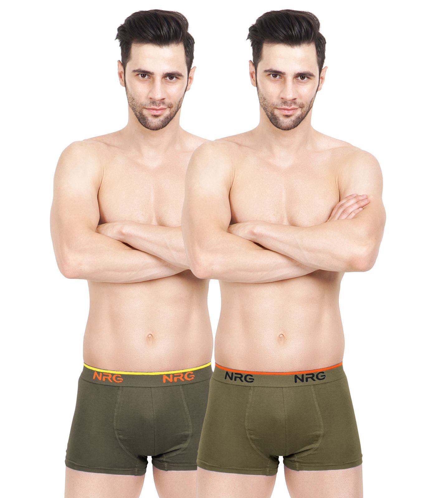 NRG Mens Cotton Assorted Colour Boxer Trunks ( Pack of 2 Light Green - Dark Green ) G15