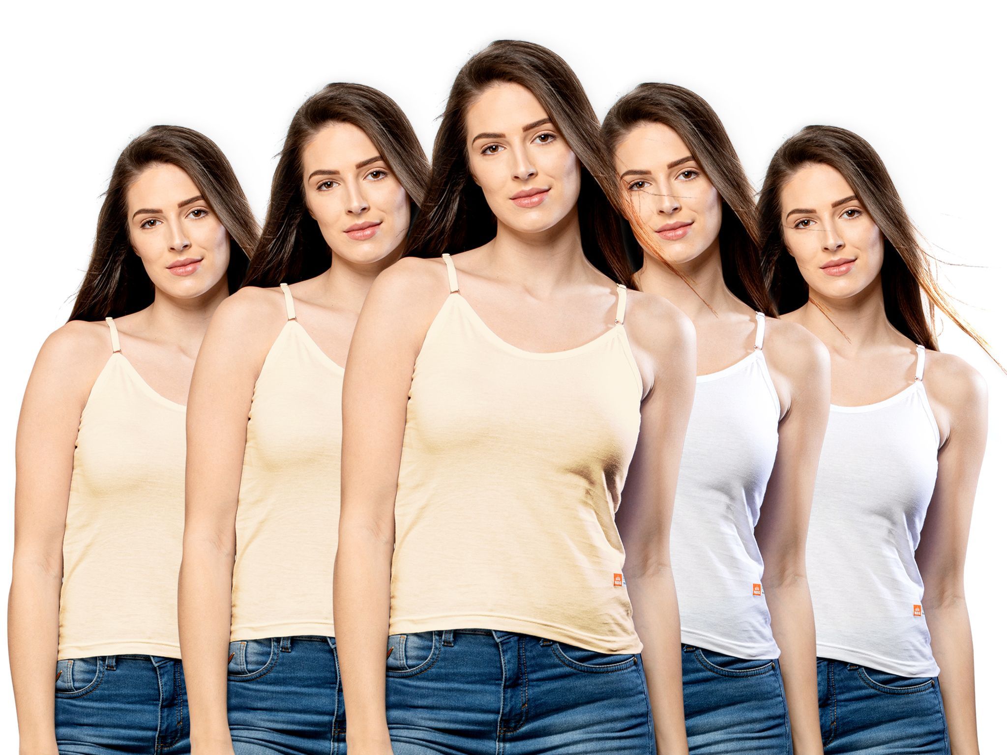 NRG Womens Cotton Assorted Colour Adjustable Slips ( Pack of 5 Skin - Skin - Skin - White - White ) L13 Camisole