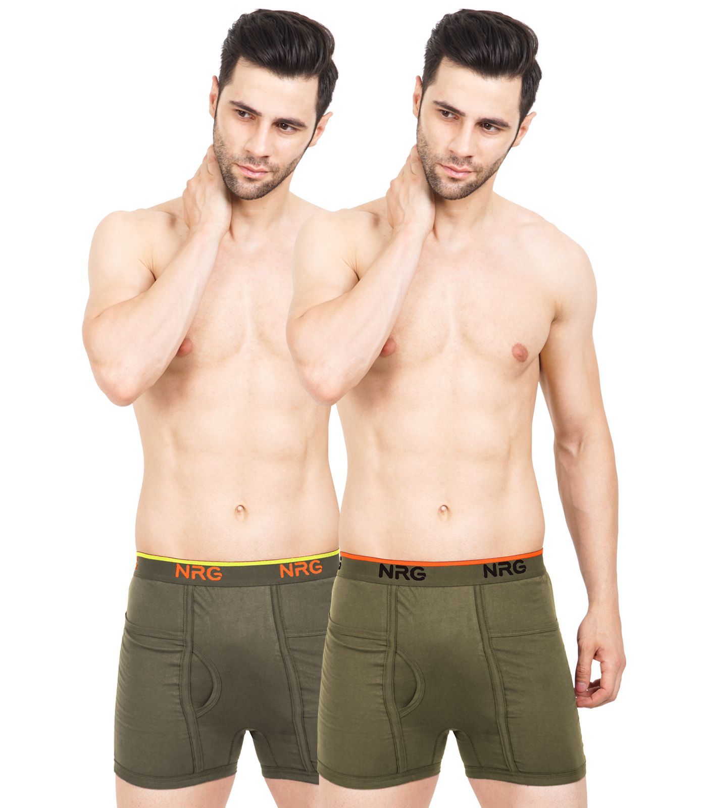 NRG Mens Cotton Assorted Colour Pocket Trunks ( Pack of 2 Dark Green - Light Green ) G13