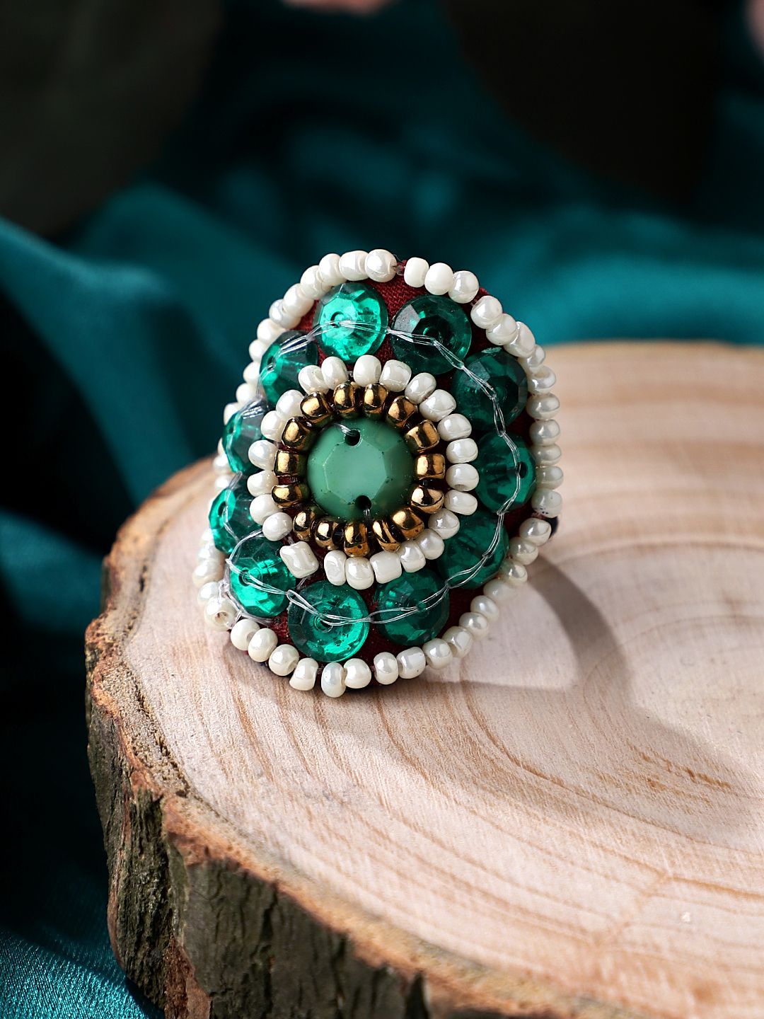 Cardinal Black & Blue Beads Weaving Handmade Adjustable Ring
