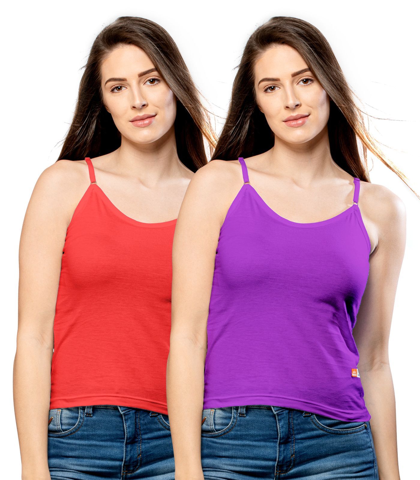 NRG Womens Cotton Assorted Colour Adjustable Slips ( Pack of 2 Red - Purple ) L13 Camisole