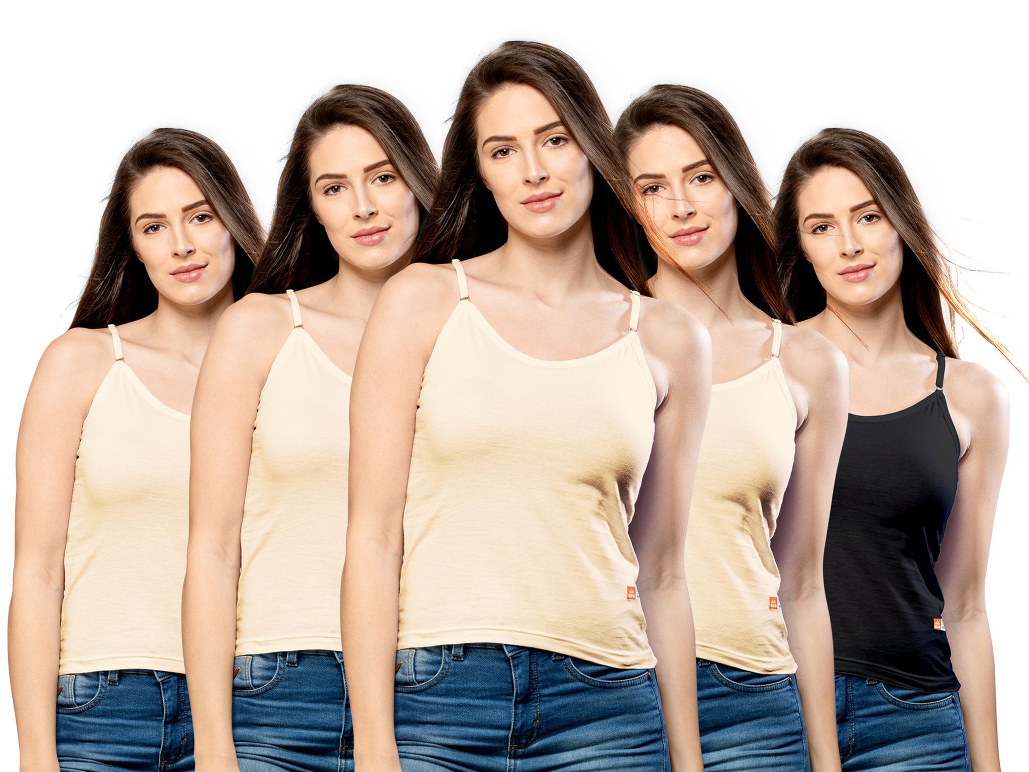 NRG Womens Cotton Assorted Colour Adjustable Slips ( Pack of 5 Skin - Skin - Skin - Skin - Black ) L13 Camisole