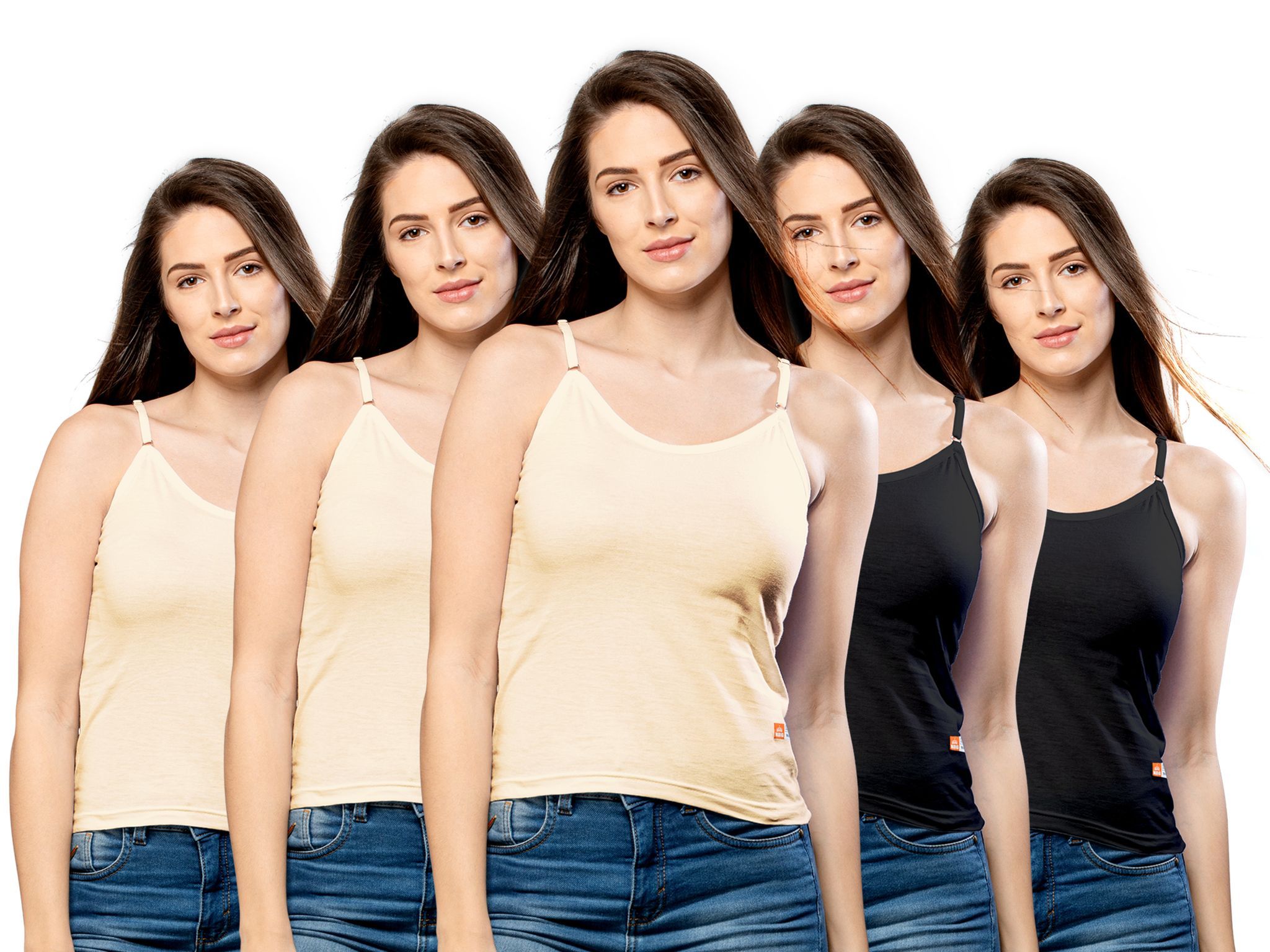 NRG Womens Cotton Assorted Colour Adjustable Slips ( Pack of 5 Skin - Skin - Skin - Black - Black ) L13 Camisole