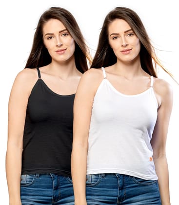 NRG Womens Cotton Assorted Colour Adjustable Slips ( Pack of 2 Black - White ) L13 Camisole
