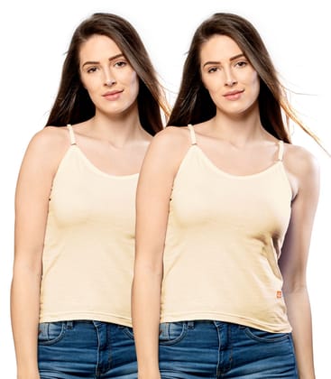 NRG Womens Cotton Assorted Colour Adjustable Slips ( Pack of 2 Skin - Skin ) L13 Camisole