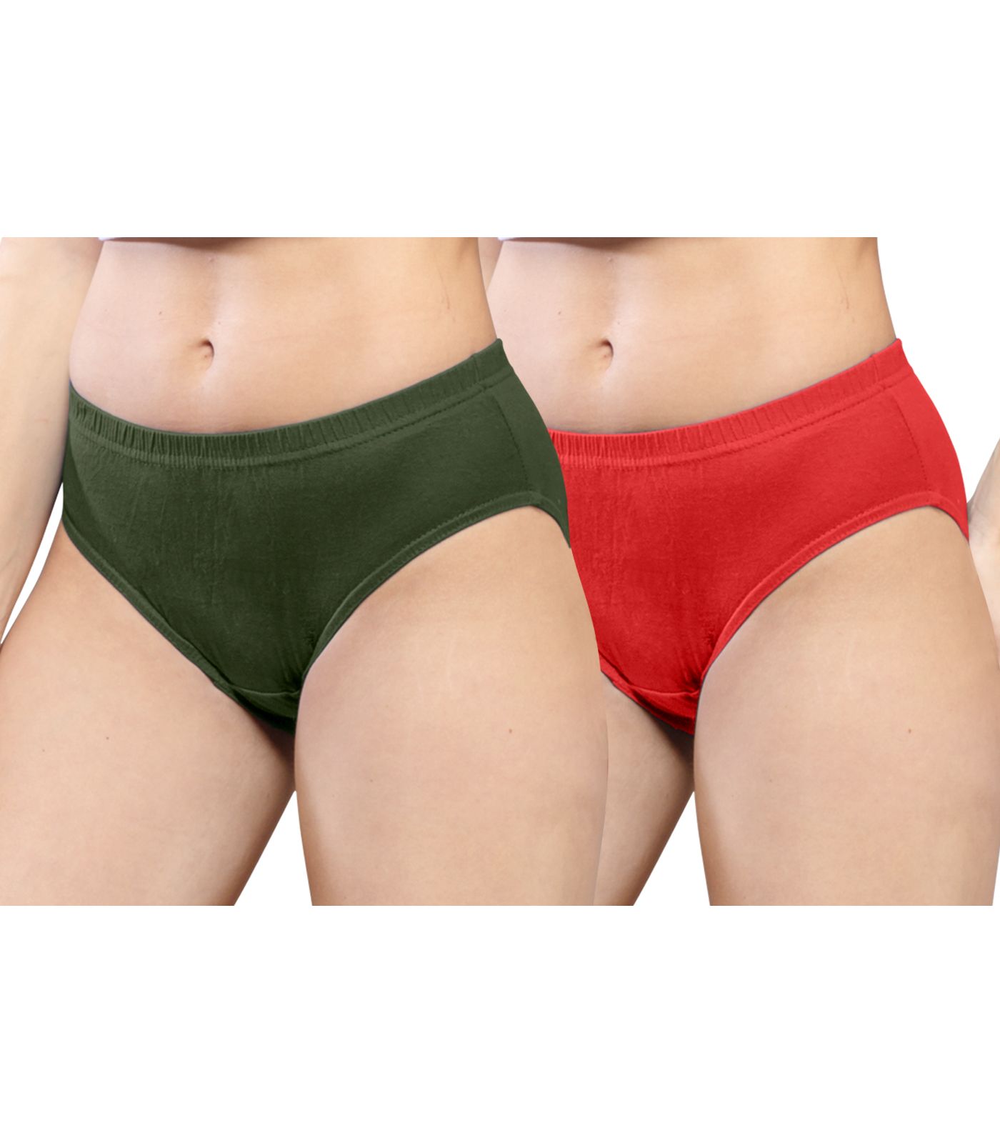 NRG Womens Cotton Assorted Colour Panties ( Pack of 2 Military Green - Red ) L01 Hipster