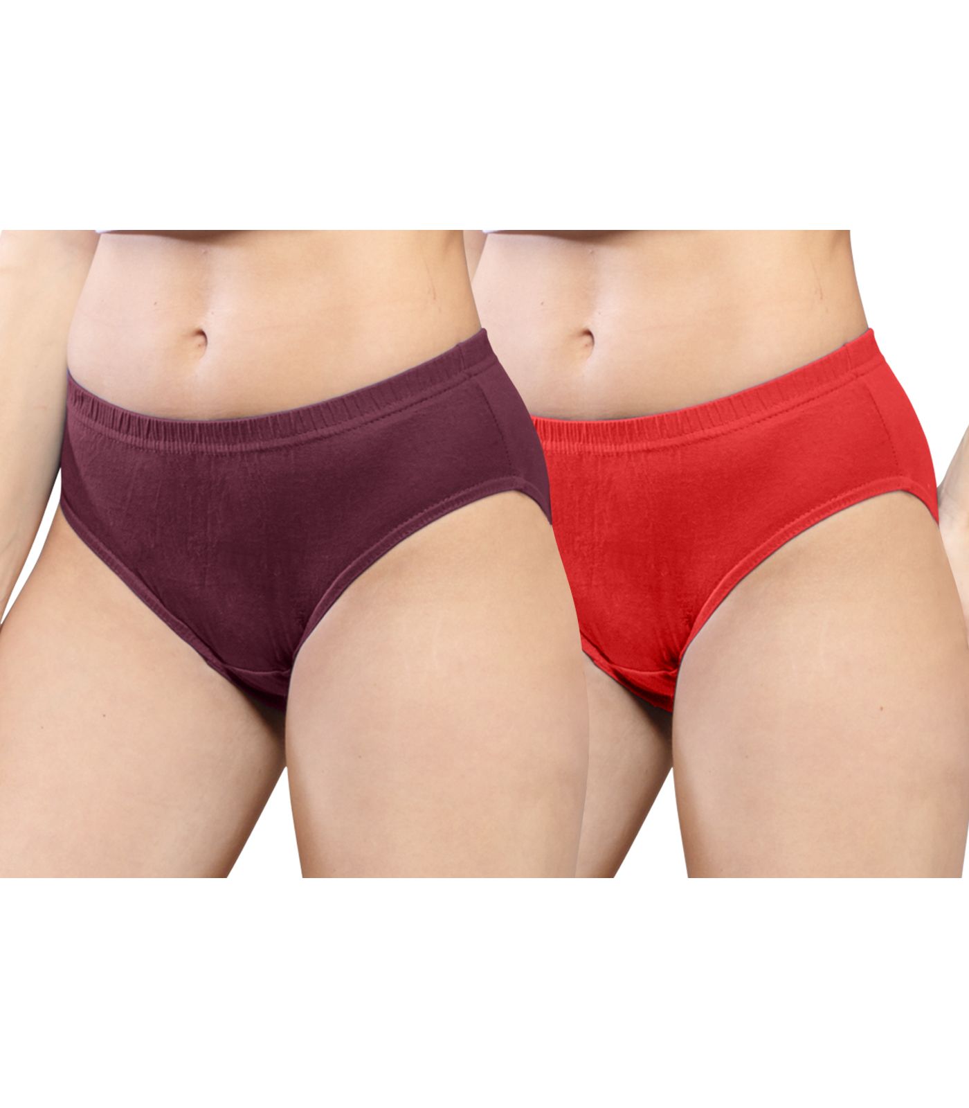 NRG Womens Cotton Assorted Colour Panties ( Pack of 2 Maroon  - Red ) L01 Hipster
