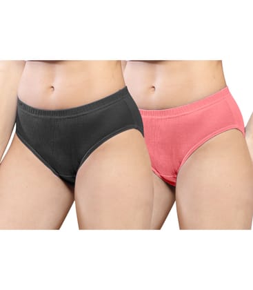 NRG Womens Cotton Assorted Colour Panties ( Pack of 2 Coffee Brown - Peach ) L01 Hipster