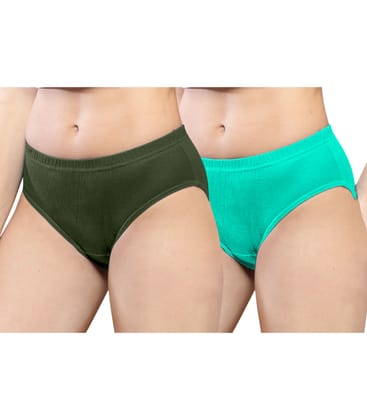 NRG Womens Cotton Assorted Colour Panties ( Pack of 2 Military Green - Mint Green ) L01 Hipster