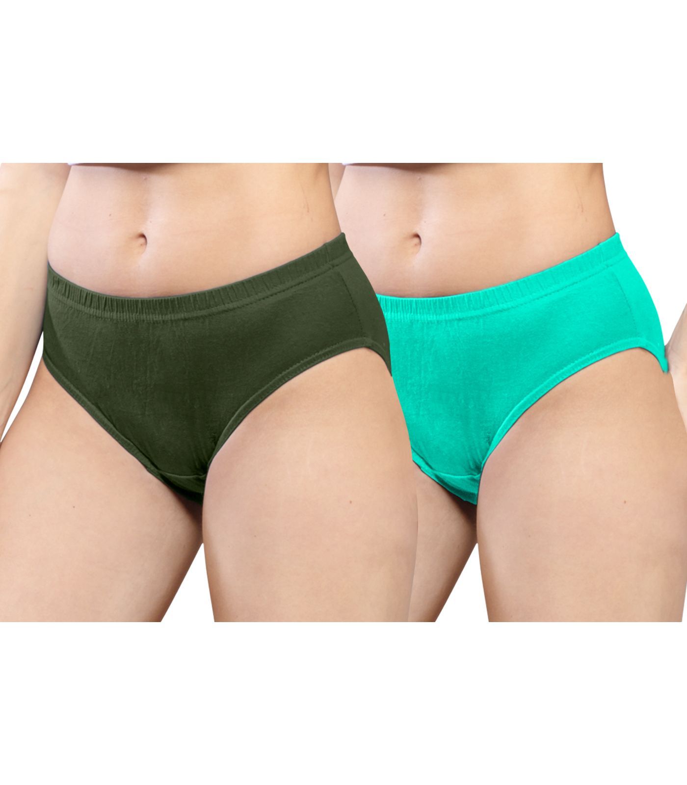 NRG Womens Cotton Assorted Colour Panties ( Pack of 2 Military Green - Mint Green ) L01 Hipster