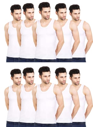 NRG Mens Sleeveless White Cotton Vest ( Pack of 10 RN Vest ) G21 SIZE : 90 CM - L