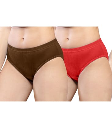 NRG Womens Cotton Assorted Colour Panties ( Pack of 2 Light Brown - Red ) L01 Hipster