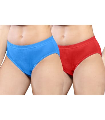 NRG Womens Cotton Assorted Colour Panties ( Pack of 2 Light Blue - Red ) L01 Hipster