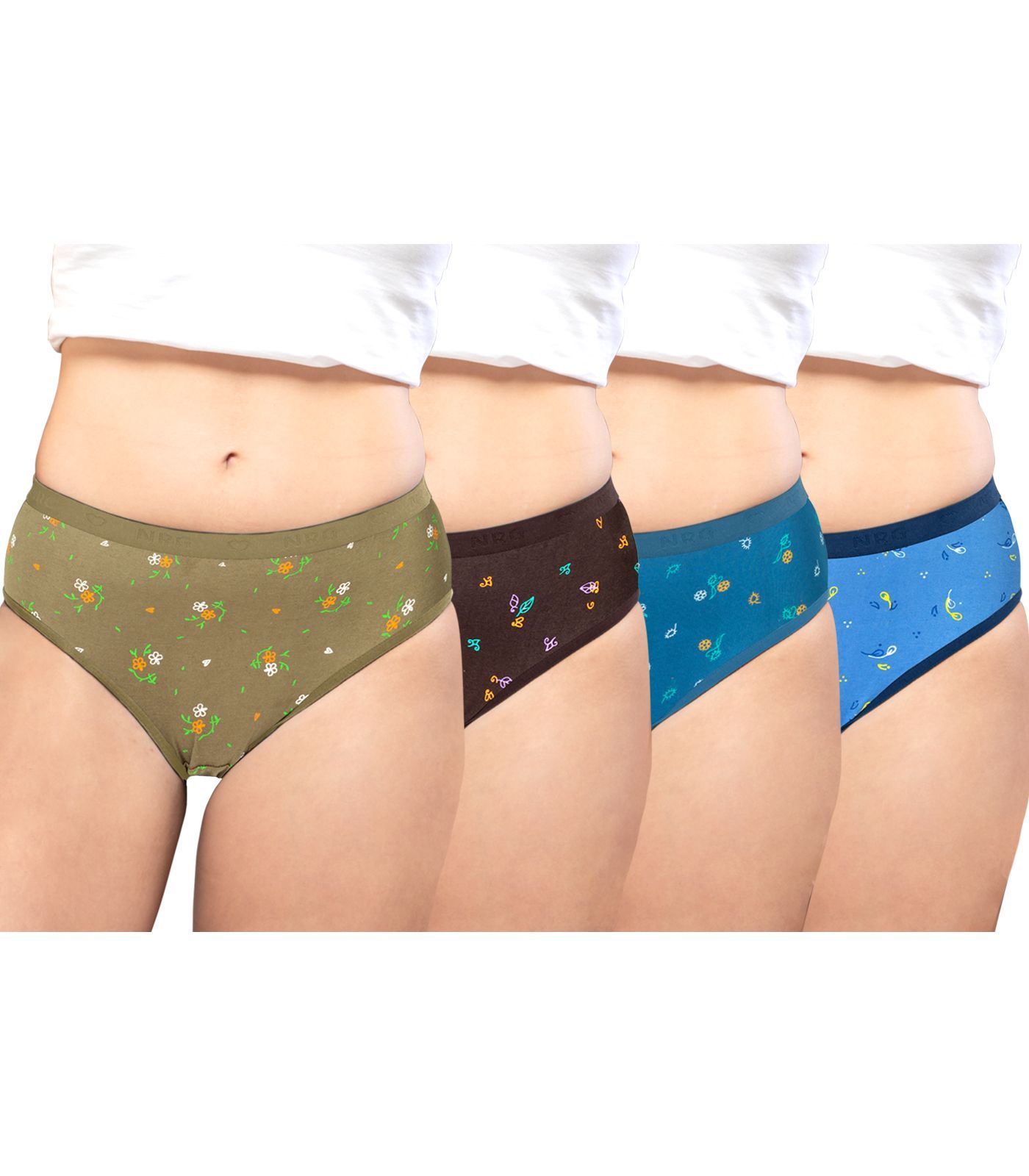 NRG Womens Cotton Assorted Colour Panties ( Pack of 4 Light Green - Coffee Brown - Turquoise - Light Blue ) L05 Hipster