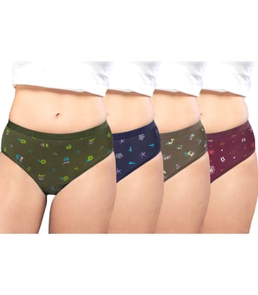 NRG Womens Cotton Assorted Colour Panties ( Pack of 4 Military Green - Navy Blue - Dark Green - Maroon ) L05 Hipster