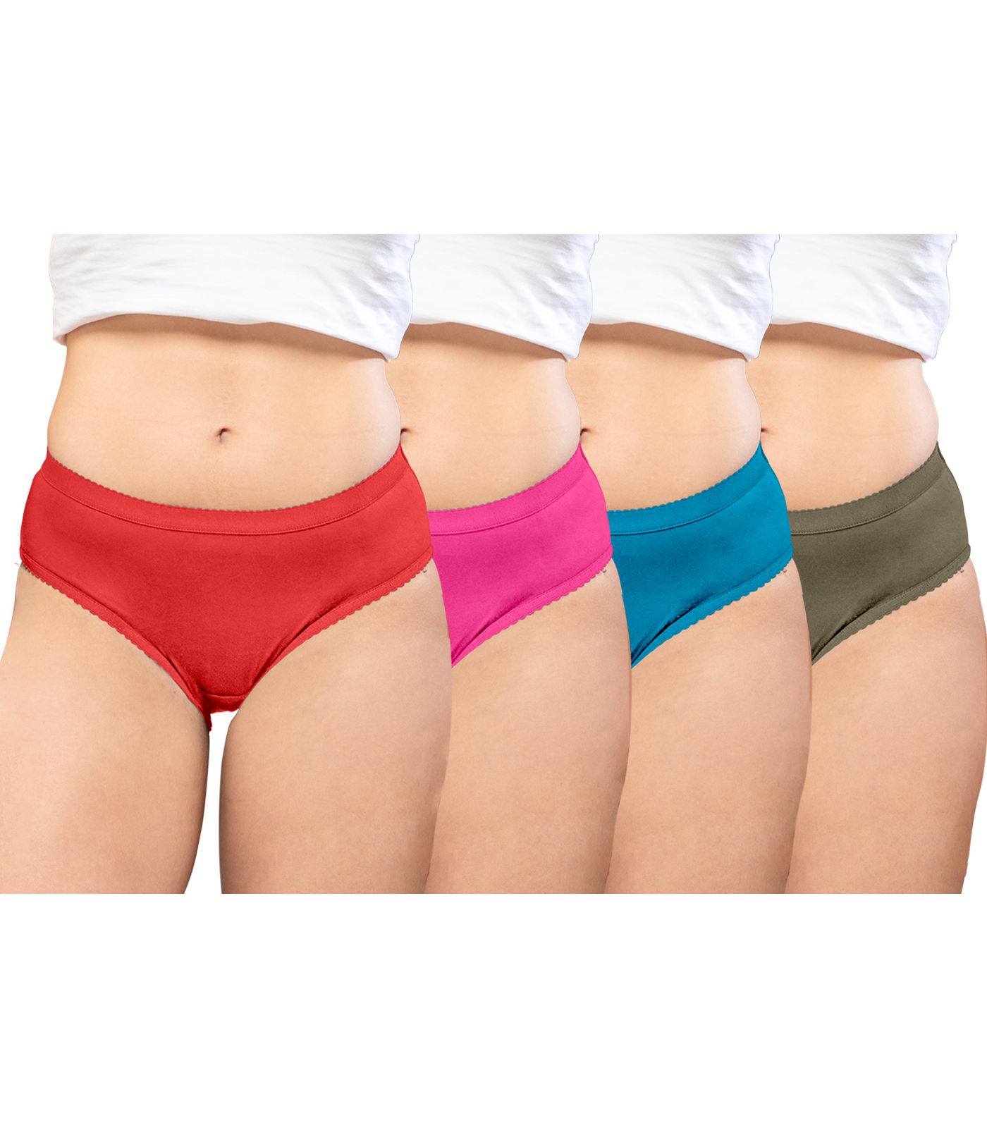 NRG Womens Cotton Assorted Colour Panties ( Pack of 4 Red - Pink - Turquoise - Dark Green ) L04 Hipster