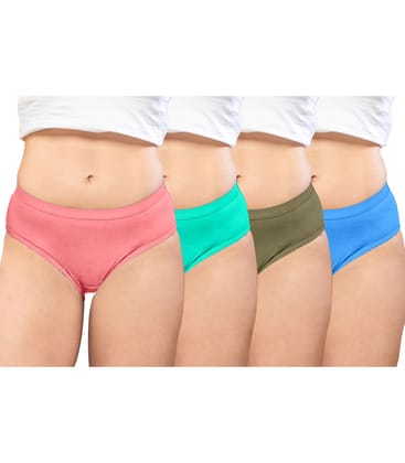 NRG Womens Cotton Assorted Colour Panties ( Pack of 4 Peach - Mint Green - Light Green - Light Blue ) L04 Hipster