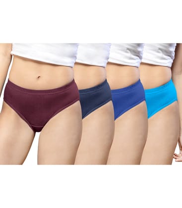 NRG Womens Cotton Assorted Colour Panties ( Pack of 4 Maroon - Navy Blue - Dark Blue - Light Blue ) L01 Hipster