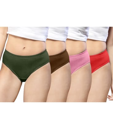 NRG Womens Cotton Assorted Colour Panties ( Pack of 4 Military Green - Light Brown - Pastol Pink - Red ) L01 Hipster