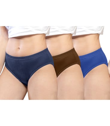 NRG Womens Cotton Assorted Colour Panties ( Pack of 3 Navy Blue - Light Brown - Dark Blue ) L01 Hipster