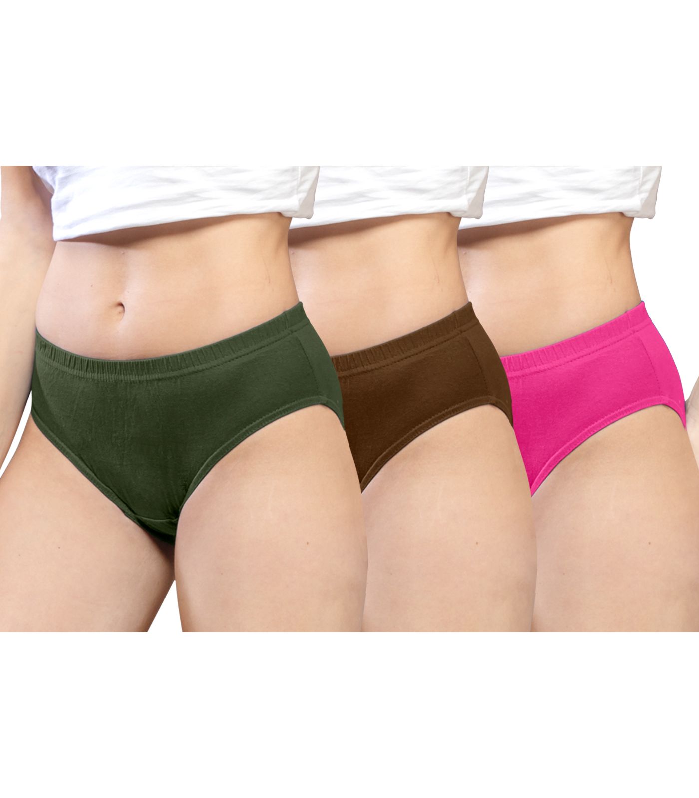 NRG Womens Cotton Assorted Colour Panties ( Pack of 3 Military Green - Light Brown - Pink  ) L01 Hipster