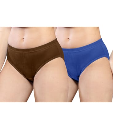 NRG Womens Cotton Assorted Colour Panties ( Pack of 2 Light Brown - Dark Blue ) L01 Hipster