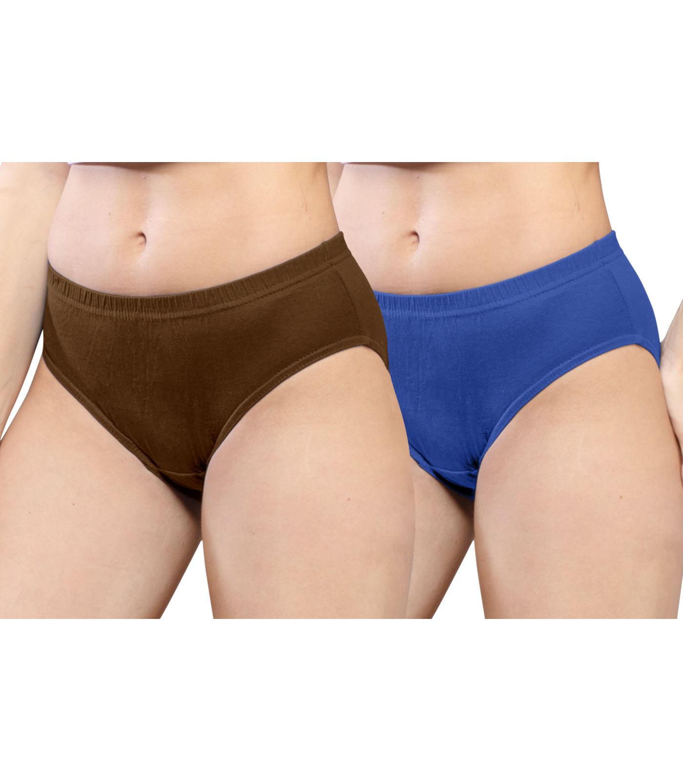 NRG Womens Cotton Assorted Colour Panties ( Pack of 2 Light Brown - Dark Blue ) L01 Hipster
