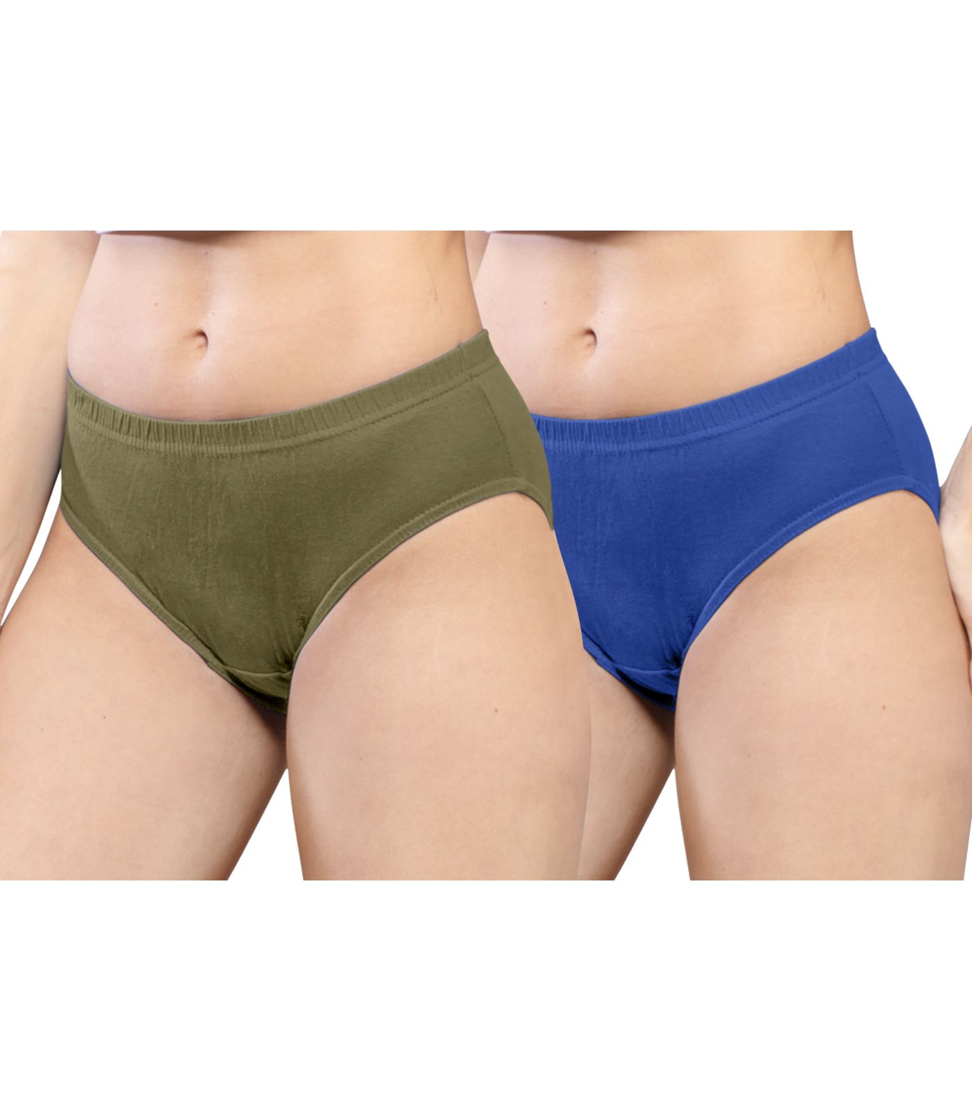 NRG Womens Cotton Assorted Colour Panties ( Pack of 2 Light Green - Dark Blue ) L01 Hipster