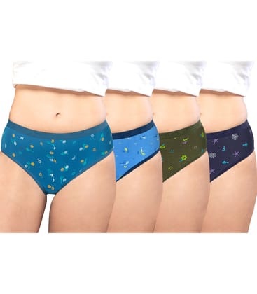 NRG Womens Cotton Assorted Colour Panties ( Pack of 4 Turquoise - Light Blue - Military Green - Navy Blue ) L05 Hipster