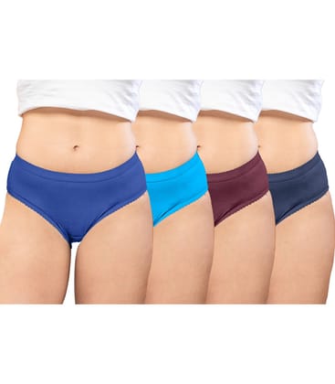 NRG Womens Cotton Assorted Colour Panties ( Pack of 4 Dark Blue - Light Blue - Maroon - Navy Blue ) L04 Hipster